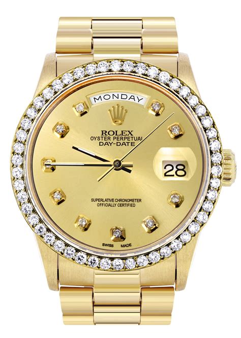 rolex day date diamond bezel|18k presidential Rolex diamond bezel.